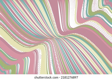 Hintergrund mit rosafarbenen und grünen Streifen und Punkten. Einfaches Gesamtdesign. Für Karten, Bildschirmhintergründe und Hintergründe. Vektorgrafik