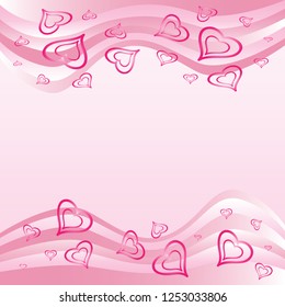 Background of pink hearts floating on pink waves for design and cards for Valentine's Day.