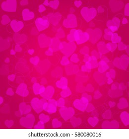 Background with pink hearts on pink background. Vector design for your Valentine's Day cards, flyers, brochures, posters, banners etc. Vector holiday design