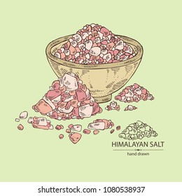 Background With Pink Himalaya Salt. Vector Hand Drawn Illustration.