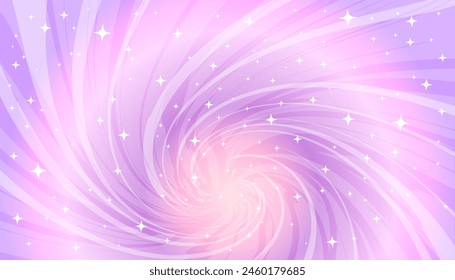 Background of pink and lilac shining swirl of magic, sky and stars. Vector image for holiday decoration, fairy tale, adventure, concert, children's party, birthday for a girl.