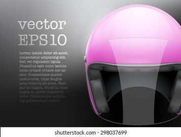Background of pink motorcycle or scooter woman helmet with glass  visor. Vector Illustration of safety. 