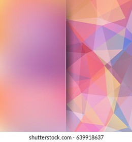 Background of pink, orange, violet geometric shapes. Blur background with glass. Colorful mosaic pattern. Vector EPS 10. Vector illustration