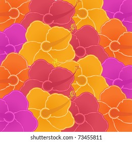 Background of pink, orange and yellow hibiscus flowers