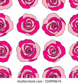 Background of a pink painted roses. Vector floral seamless pattern.