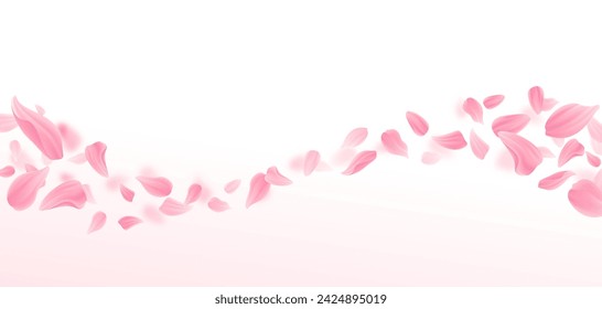 Background with pink petals. Romantic background with realistic pink flower petals. Spring season or wedding invitation. Design for greeting card, poster, flyer and etc. Vector illustration.