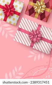 Fondo de los regalos rosas con cinta rosa