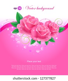 ?olorful background with pink roses. Easy to edit. Perfect for invitations or announcements.
