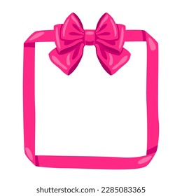 Background with pink satin gift bow. Card decoration with ribbon.