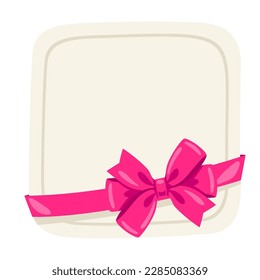 Background with pink satin gift bow. Card decoration with ribbon.
