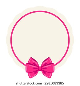 Background with pink satin gift bow. Card decoration with ribbon.