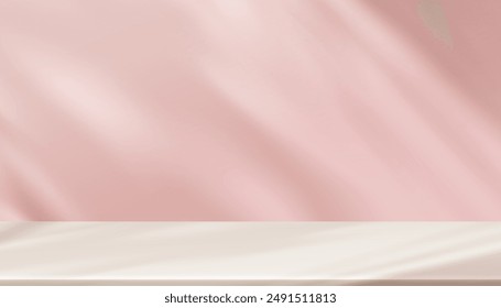Background Pink Shadow In Summer Display, Wall Light For Product, Autumn Stand With Texture, Beauty Pastel Backdrop And Podium Color, Cosmetic Mockup, Skincare Presentation And Minimal Studio Scene