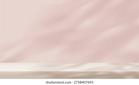 Background Pink Shadow In Summer Display, Wall Light For Product, Autumn Stand With Texture, Beauty Pastel Backdrop And Podium Color, Cosmetic Mockup, Skincare Presentation And Minimal Studio Scene
