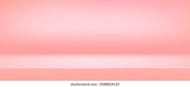 Background pink shelf studio, pastel peach space room tabletop, vector illustration. Limbo countertop backdrop.