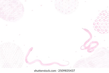 Fondo de la serpiente rosada, patrón japonés y tormenta de nieve de la flor del cerezo en el año 2025 Serpiente, espacio de copia en el centro, Ilustración vectorial