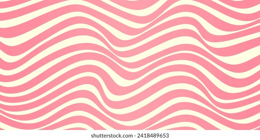 Background with pink wavy stripes. Candy striped psychedelic texture. Dynamic caramel banner