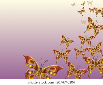 background with pink and white gradients and beautiful butterfly silhouettes