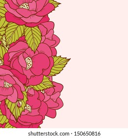 Background with pink wild roses with space for text - vector