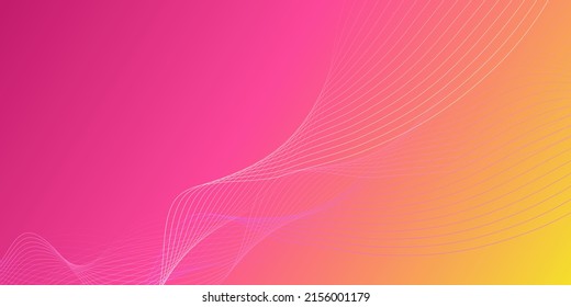 Background with a pink-yellow gradient and light waves of thin lines. Vector illustration.