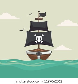 Background with pirate ship vector
