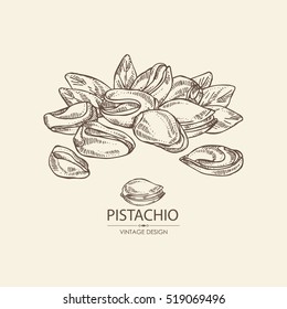 Background with pistachio. Hand drawn