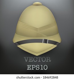 Background pith helmet hat for safari or explorer. Research and discover. Vector illustration, EPS10.