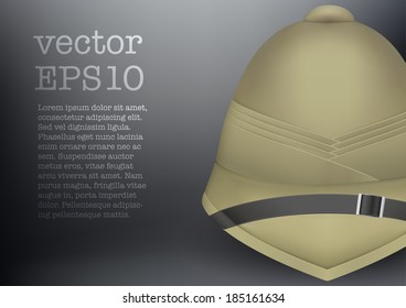 Background pith helmet hat for safari or explorer. Research and discover. Vector illustration, EPS10.