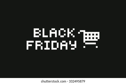 Background With Pixel Art Shopping Cart And Black Friday Text