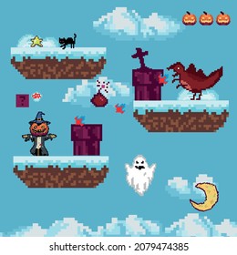 background of pixel game in halloween style. Vector