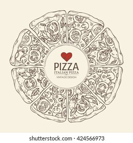 Background with pizza. hand drawn
