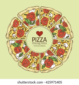 Background with pizza. hand drawn