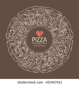 Background with pizza. hand drawn