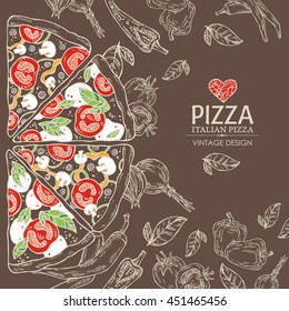 Background with pizza. hand drawn 