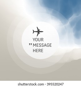 Background with Place for Text. Abstract Background with Blue Sky and Clouds. Vector Illustration with Airplane. Circle with Place for Text. 