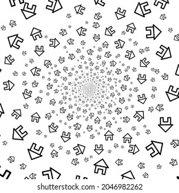 Hintergrund mit Platz für Ihre Inhalte. Schwarzes Loch bunt. Abstrakter Hintergrund. Häuser geometrisch, kreisförmiger Hintergrund. Häuser Hipster.  Abstrakte Psychedelik. Unendlicher Rundtunnel.