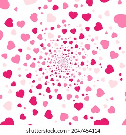 A background with place for your content. Black hole colorful. Abstract background. Hearts geometric, hearts background. Hearts Hipster. Abstract Psychedelic. Endless round tunnel. Valentine's Day.