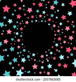 Fondo con lugar para el contenido. Un agujero negro colorido. Resumen de fondo de medio tono. Estrellas geométricas, fondo de marco de estrellas. Stars Hipster. Resumen Psicodélico. Un túnel redondo infinito. 