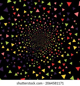 Fondo con lugar para el contenido. Un agujero negro colorido. Antecedentes abstractos. Triángulos geométricos, triángulos de fondo. Triángulos Hipster. Resumen Psicodélico. Un túnel redondo infinito. 