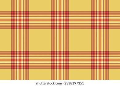 Background plaid pattern of seamless check tartan with a vector textile fabric texture in red and yellow colors.