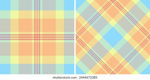 Background plaid seamless of check texture fabric with a tartan pattern vector textile set in rainbow colors.