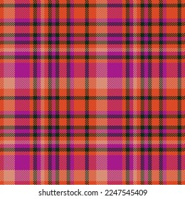 Background plaid textile. Pattern vector texture. Check seamless fabric tartan in orange and pink colors.