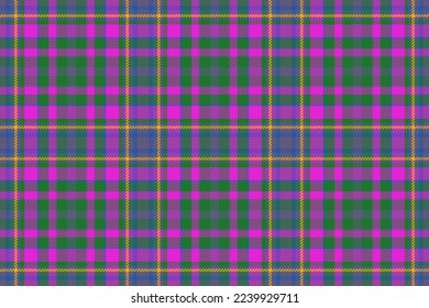Background plaid textile. Vector fabric texture. Tartan pattern seamless check in purple and yellow colors.