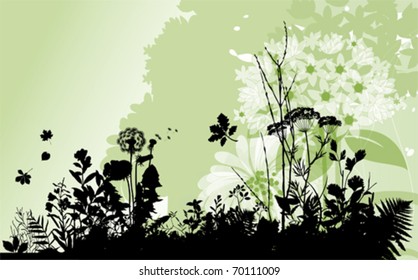 Background with Plants. All elements and textures are individual objects. Vector illustration scale to any size.