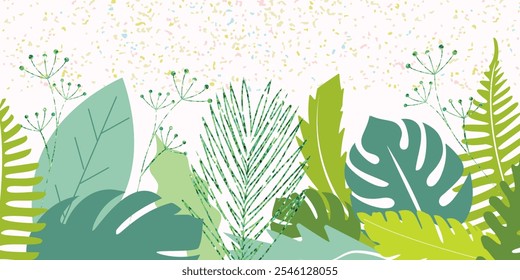 Fondo con plantas y hojas, con espacio de copia para texto.