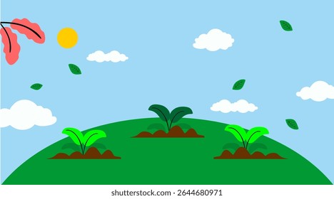 background of plants that have just been planted in fertile soil to commemorate environment day, children's theme