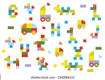 a background of plastic blocks, animal figures, cars and the alphabet