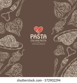 Background with plate of pasta and folk with pasta. hand drawn