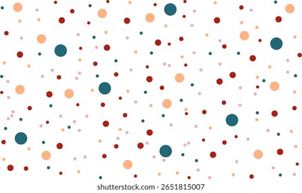 El fondo con un patrón de lunares juguetón y colorido esparcido a través de un lienzo blanco limpio. Los puntos varían en tamaño.