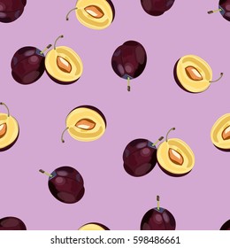 Background with a plum. Fruit, purple. Vector illustration.