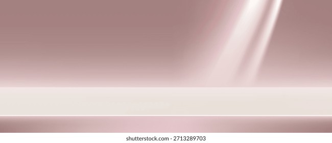 Background Podium with Light,Shadow on Pink Wall with Space for product Present,Studio Room Display for Autumn,Fall Season,Empty 3D Jewelry Display Stand Concept for Web Banner on Spring,Summer

